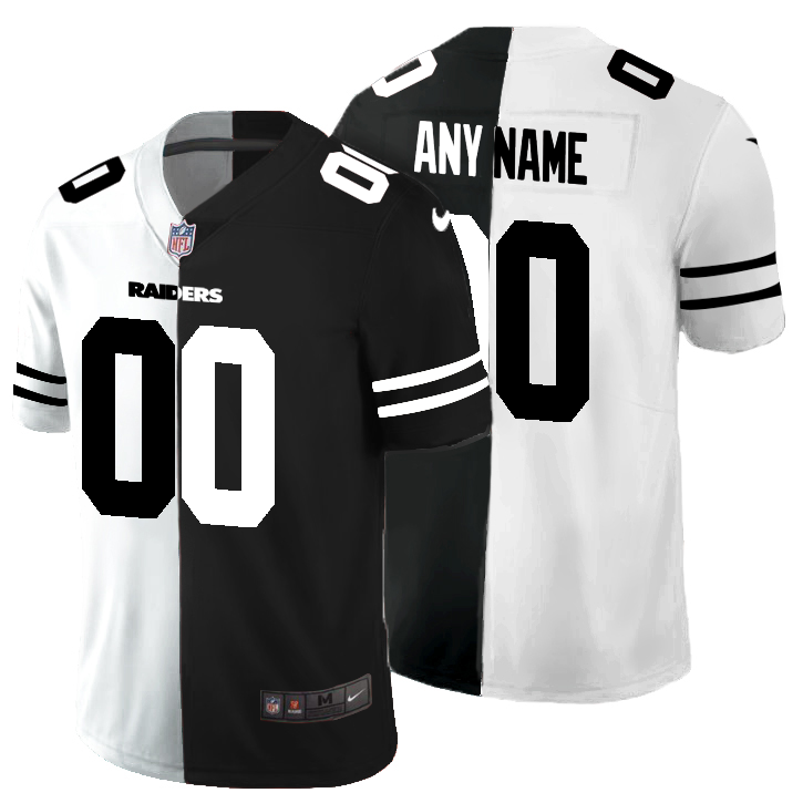 Youth Oakland Raiders Customized Black White Split Stitched Jersey